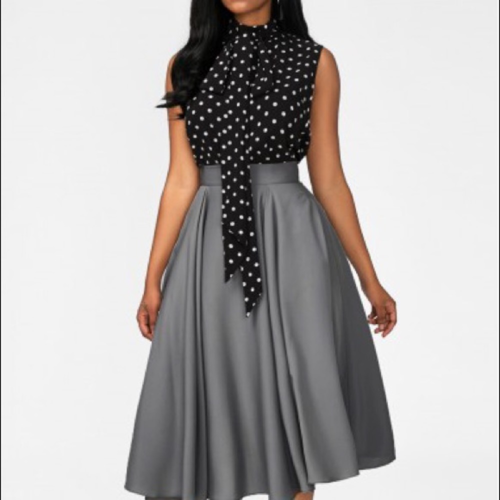 Women’s Black high Neck Top and Gray skirt